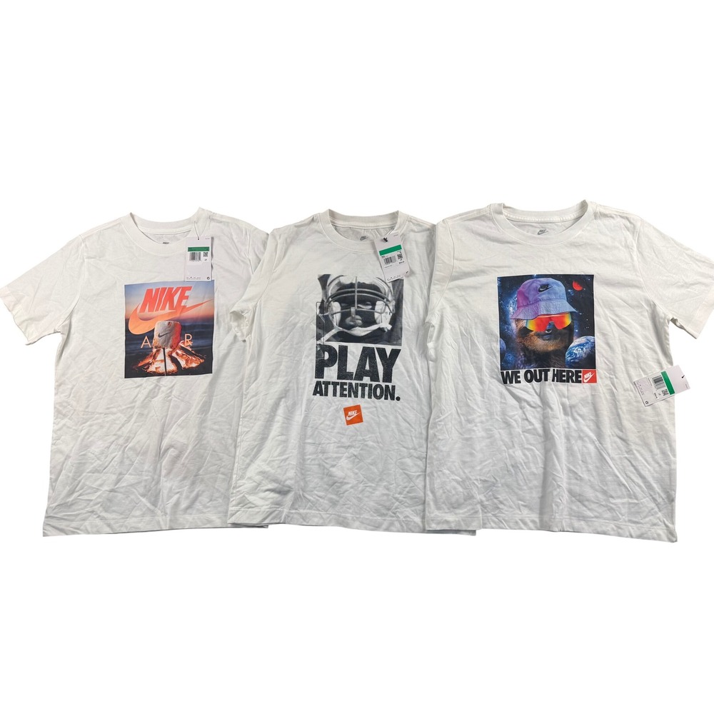 Nike Kids White Graphic T-Shirt Bundle 3-Pack XL - NEW